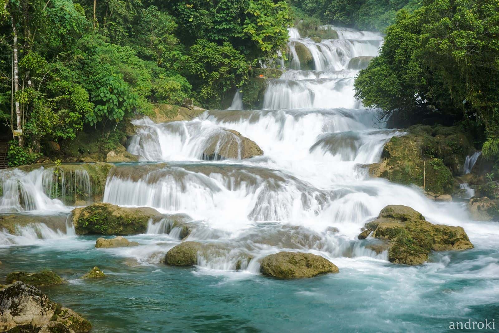The stepped cascades of Aliwagwag Falls, Cateel