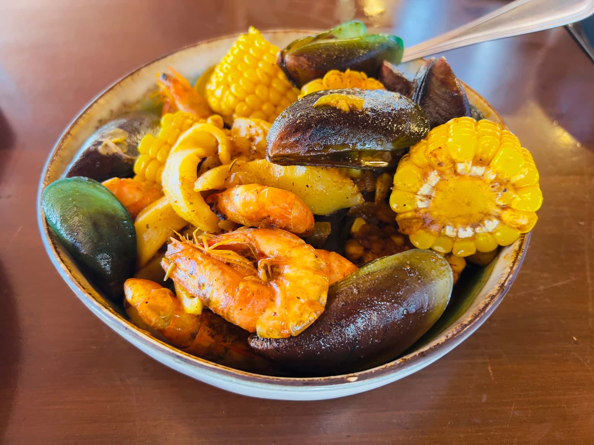 Seafood boil with mussels and corn at Bawud Mati, Dahican, Mati City
