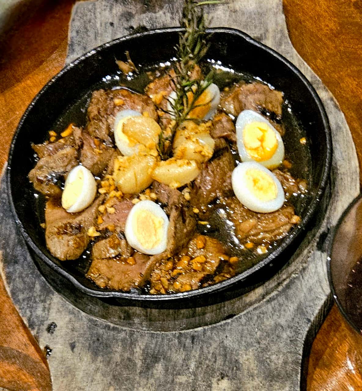 Skillet with quail eggs at Curo La Union, Urbiztondo, San Juan, La Union