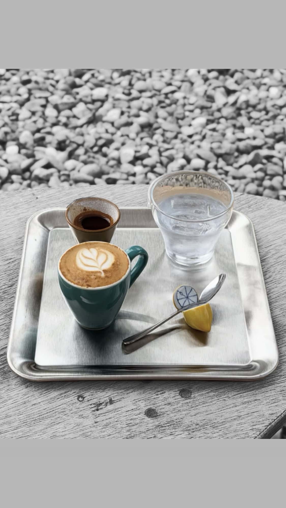 Flat white served on a tray at Irugi Coffee, Arbor Village, San Juan, La Union