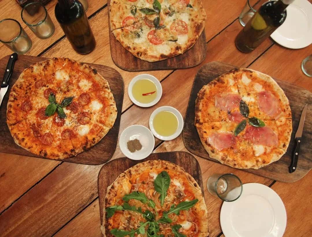 Assorted Italian pizzas served