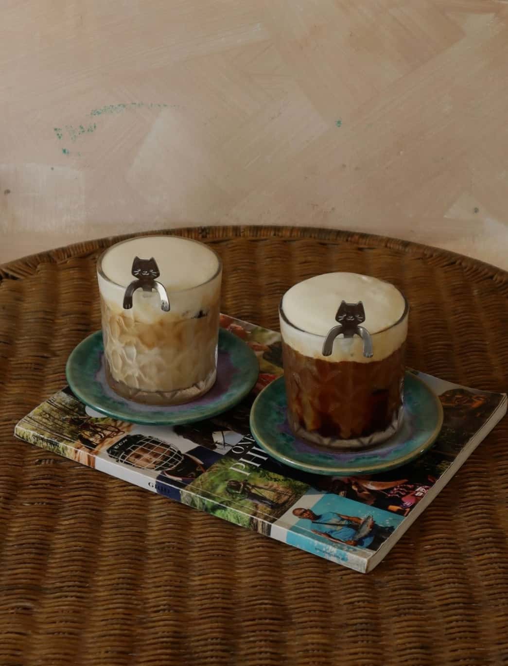Lattes with cat cup charms at Little Cat Coffee, Pentecostal, San Juan, La Union