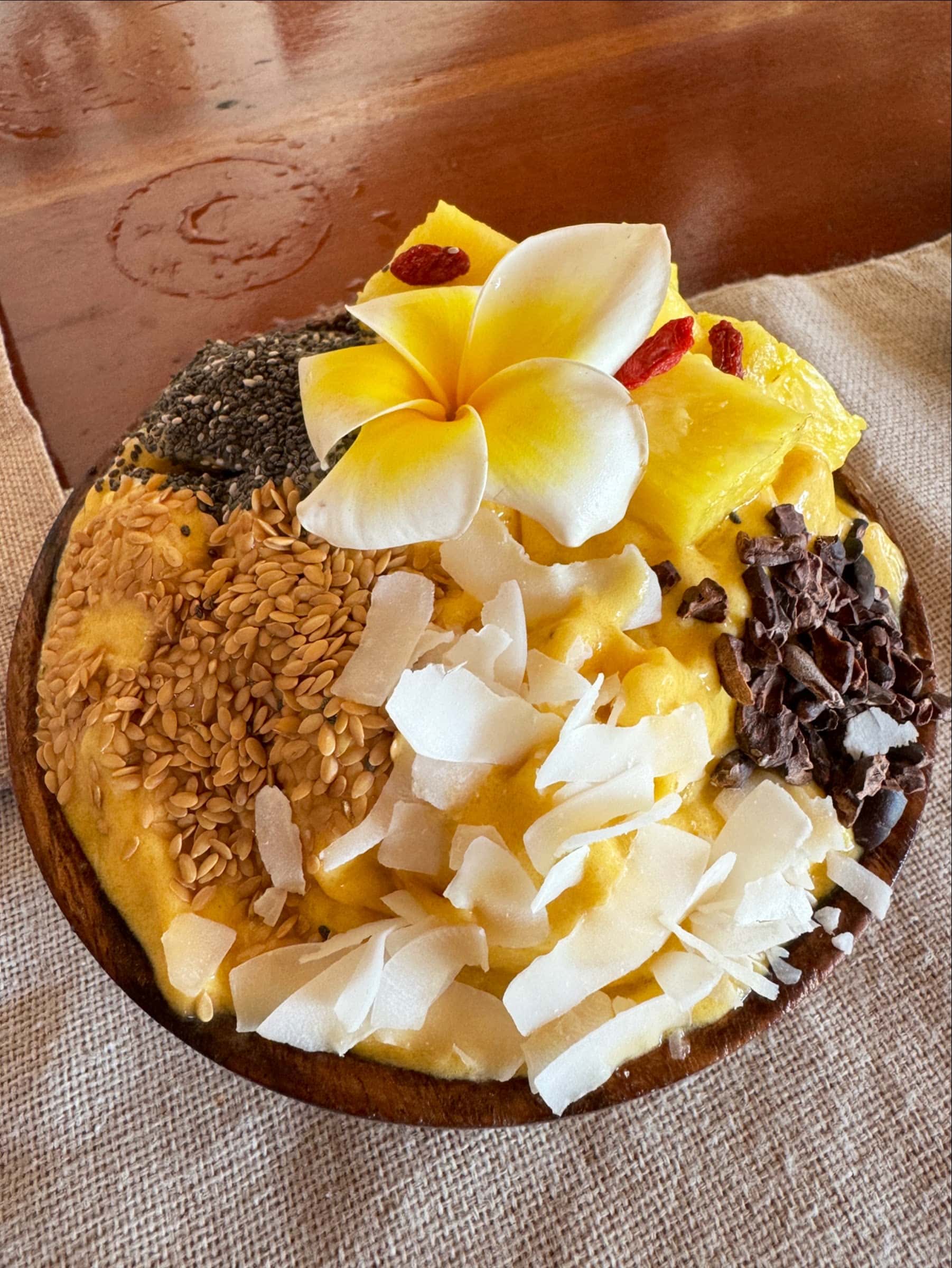 Smoothie bowl with fruit and flowers at Luca Loko Restaurant, Maite, San Juan, Siquijor