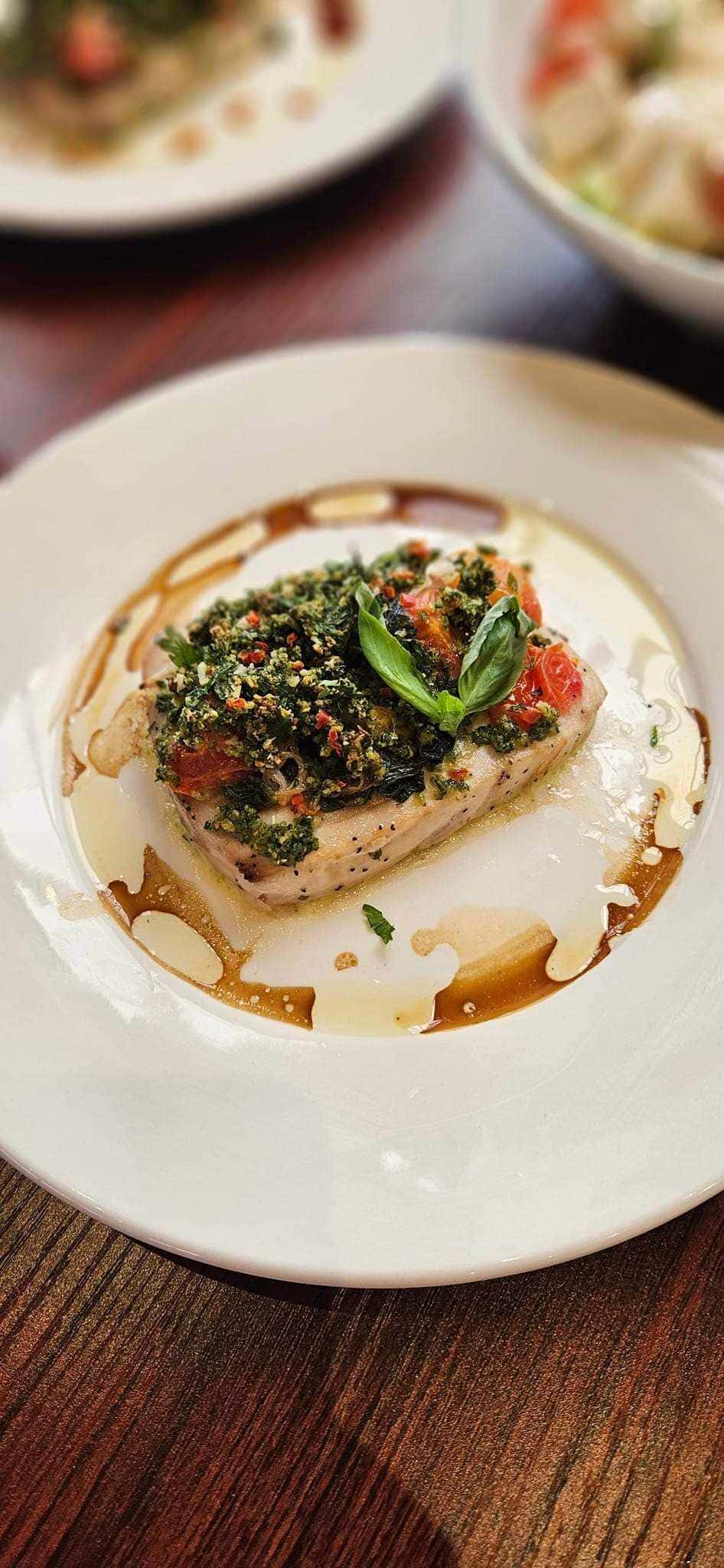 Grilled fish with herb salsa at Maganahay Resto Bar, Madang, National Highway, Mati City
