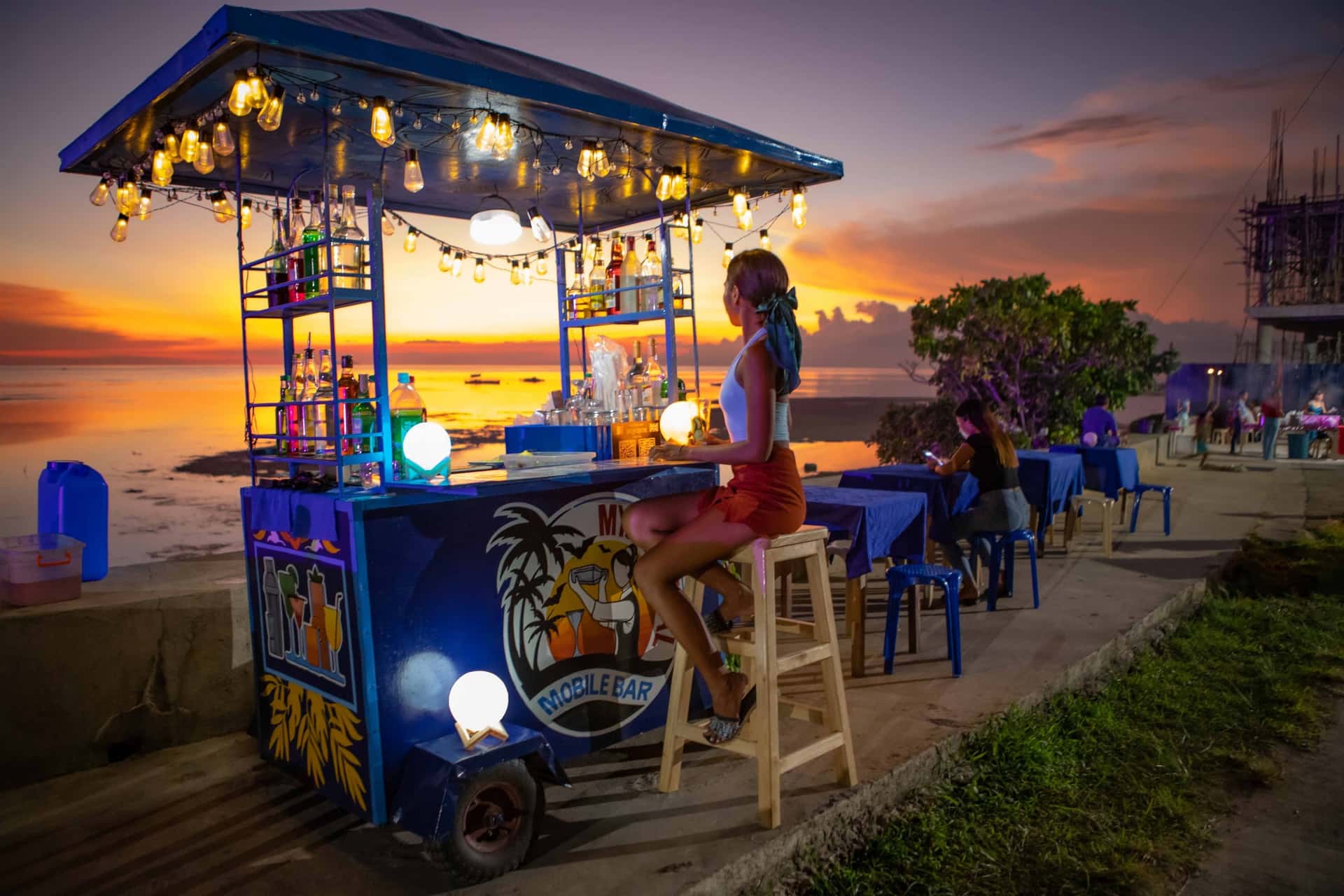 Beach bar cart at sunset at Mystropical Cocktails Bar - Siquijor, Lalao Bridge, San Juan, Siquijor