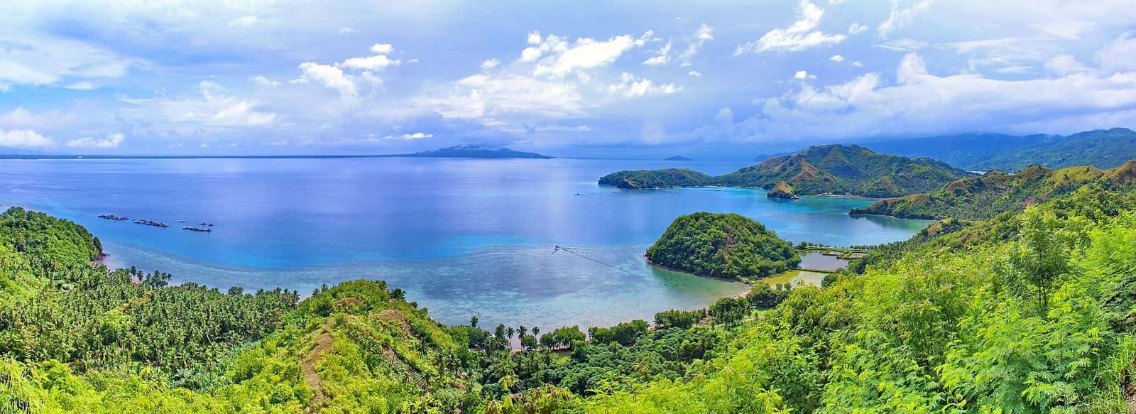 Panorama of Pujada Bay and the Sleeping Dinosaur headland, Mati