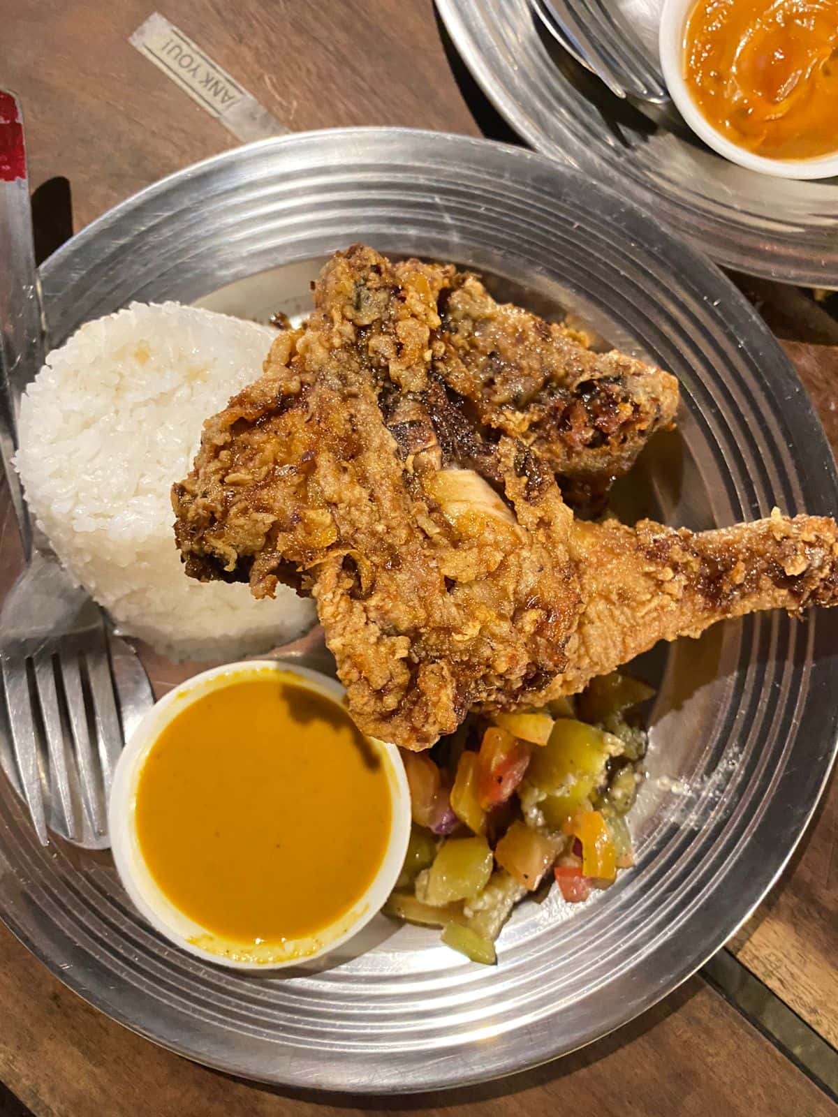 Fried chicken with rice and sauce at Sabong Fried Chicken, Urbiztondo, San Juan, La Union