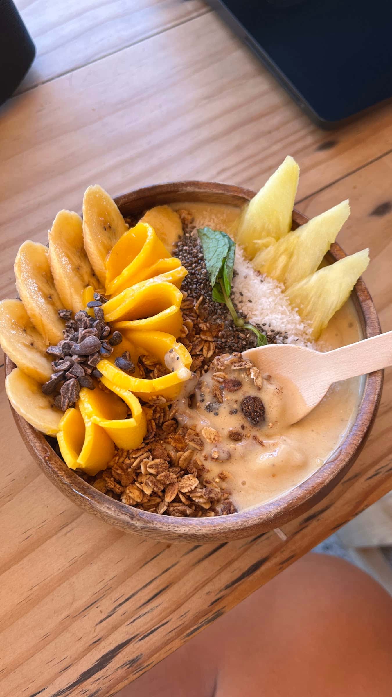 Mango and banana smoothie bowl at Seabuds, San Juan Surf Resort, Urbiztondo, San Juan, La Union