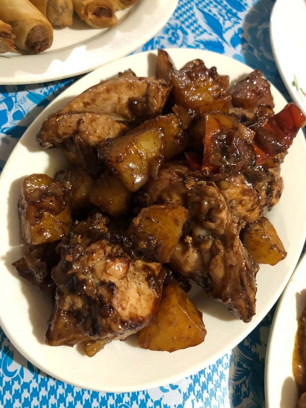 Chicken stew with aubergine in a bowl
