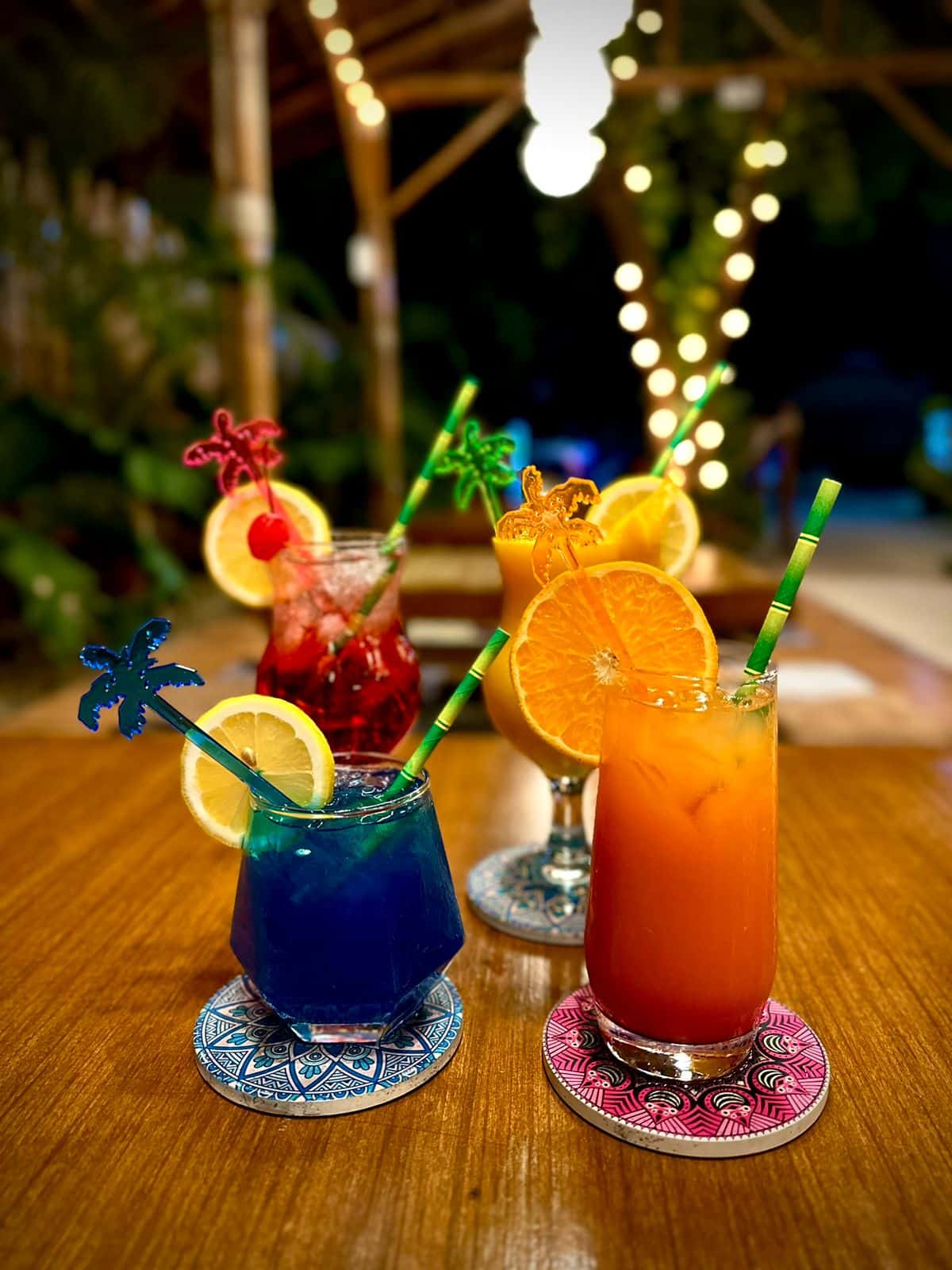 Tropical cocktails on the bar at Tipsy Bar, San Juan, Siquijor