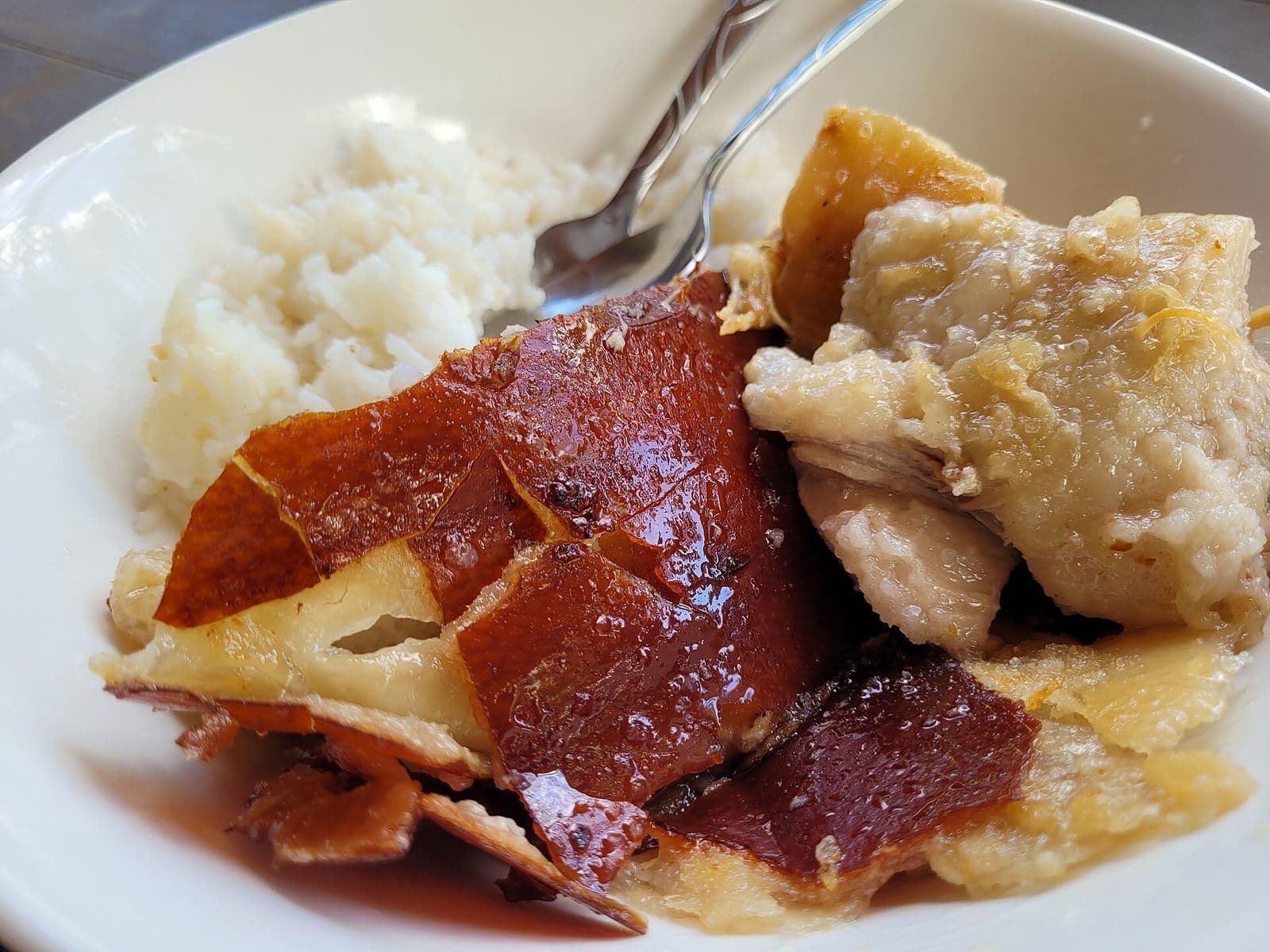 Visayan lechon served with white rice, a centrepiece of the Filipino Christmas table